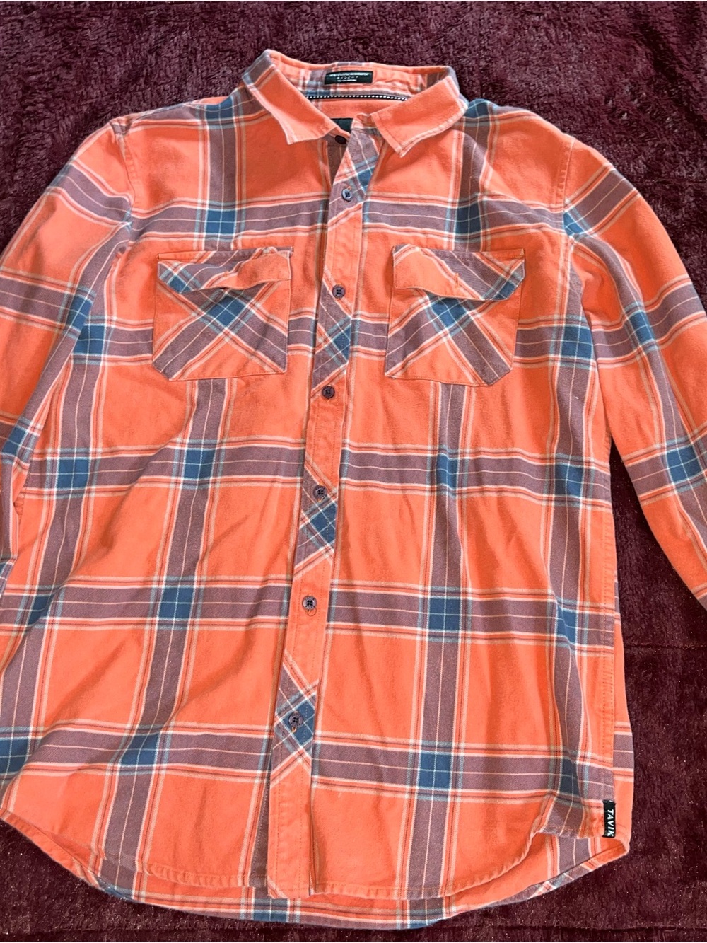 Tavik Orange and Blue Plaid Long-Sleeve Button-Down Shirt